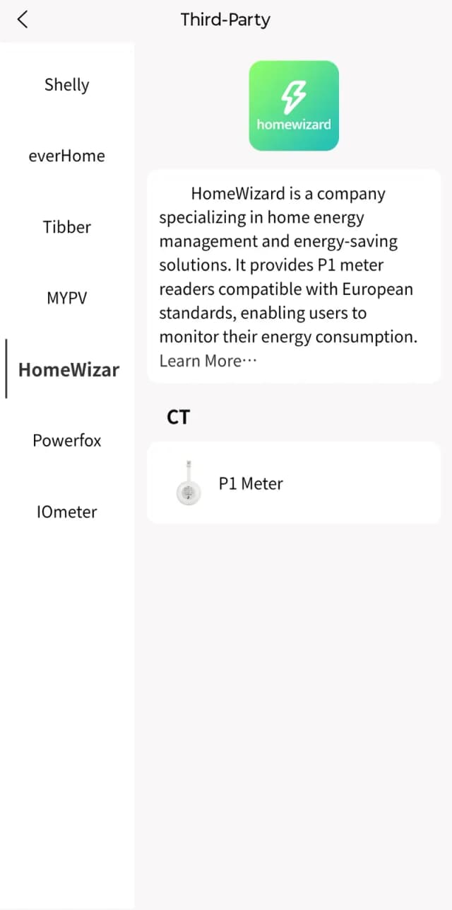 Third-Party informatie: HomeWizard achtergrondinfo in de app