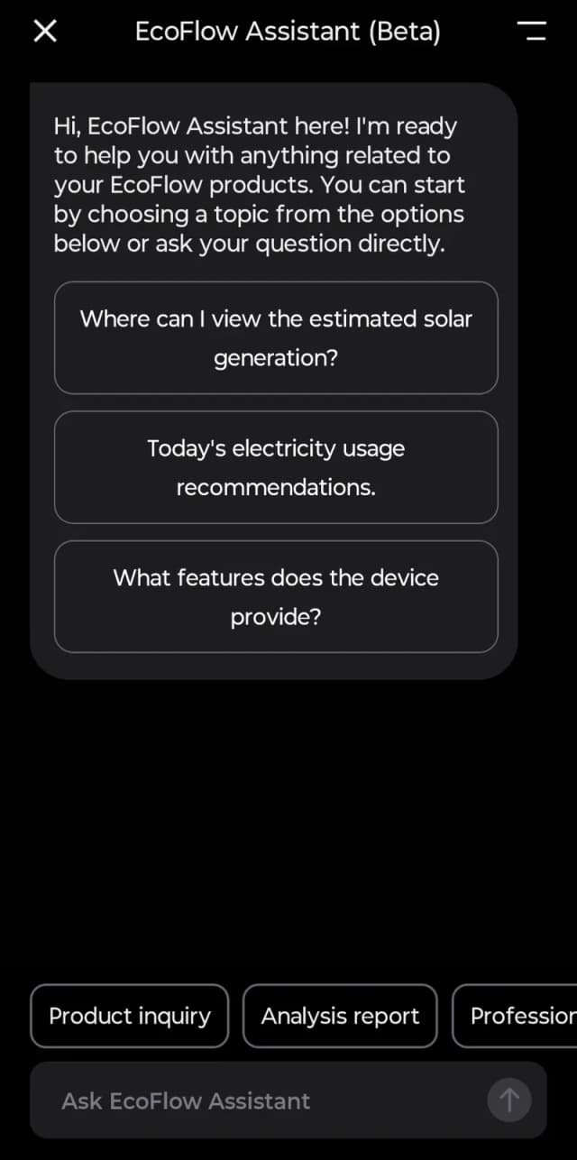 EcoFlow Assistant (beta): een AI-chat voor vragen over je systeem