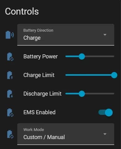 Controls-kaart: directe aansturing van laadrichting, vermogen en werkmodus